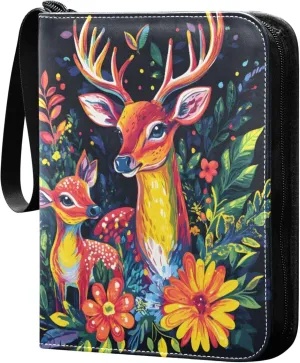 Burbuja Colorful Deer Card Binder, 4 Pockets Trading Card Binder, Portable Card Albums Fits 400 Cards with 50 Removable Sleeves for Sport Cards Game Cards