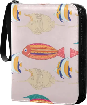 Burbuja Colorful Fishes Card Binder, 4 Pockets Trading Card Binder, Portable Card Albums Fits 400 Cards with 50 Removable Sleeves for Sport Cards Game Cards