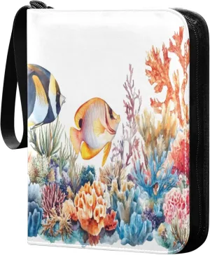Burbuja Sea Fishes Card Binder, 4 Pockets Trading Card Binder, Portable Card Albums Fits 400 Cards with 50 Removable Sleeves for Sport Cards Game Cards
