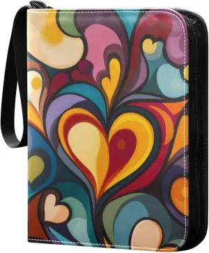 Burbuja Valentine Colorful Heart Card Binder, 4 Pockets Trading Card Binder, Portable Card Albums Fits 400 Cards with 50 Removable Sleeves for Sport Cards Game Cards