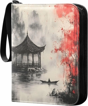 Burbuja Chinese Ink Painting Card Binder, 4 Pockets Trading Card Binder, Portable Card Albums Fits 400 Cards with 50 Removable Sleeves for Sport Cards Game Cards
