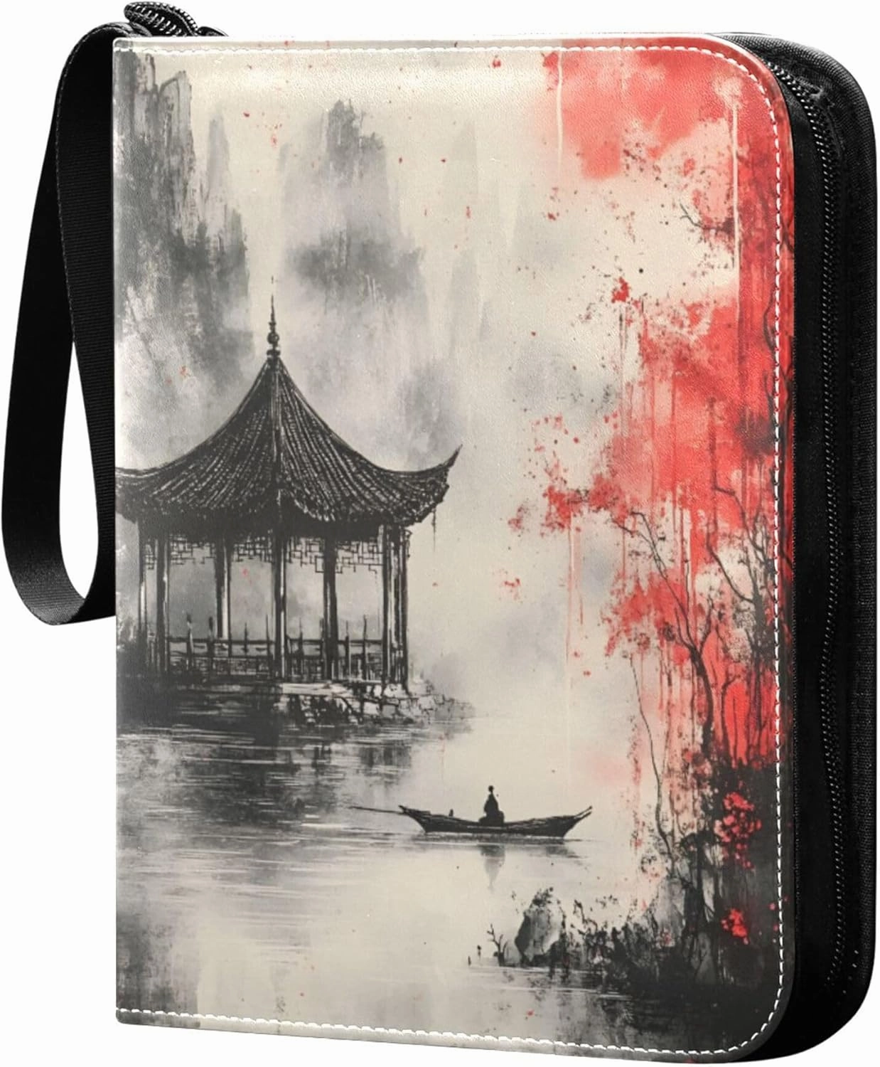 Burbuja Chinese Ink Painting Card Binder, 4 Pockets Trading Card Binder, Portable Card Albums Fits 400 Cards with 50 Removable Sleeves for Sport Cards Game Cards