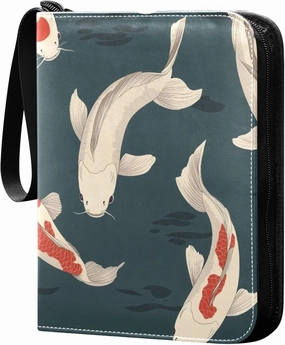 Burbuja Japanese Fish Card Binder, 4 Pockets Trading Card Binder, Portable Card Albums Fits 400 Cards with 50 Removable Sleeves for Sport Cards Game Cards