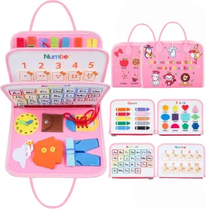 Busy Board Montessori Toys for 1 2 3 4 Year Old Toddlers Sensory Activity Busy Book for Fine Motor Skills, Airplane Car Travel Essentials for Girls
