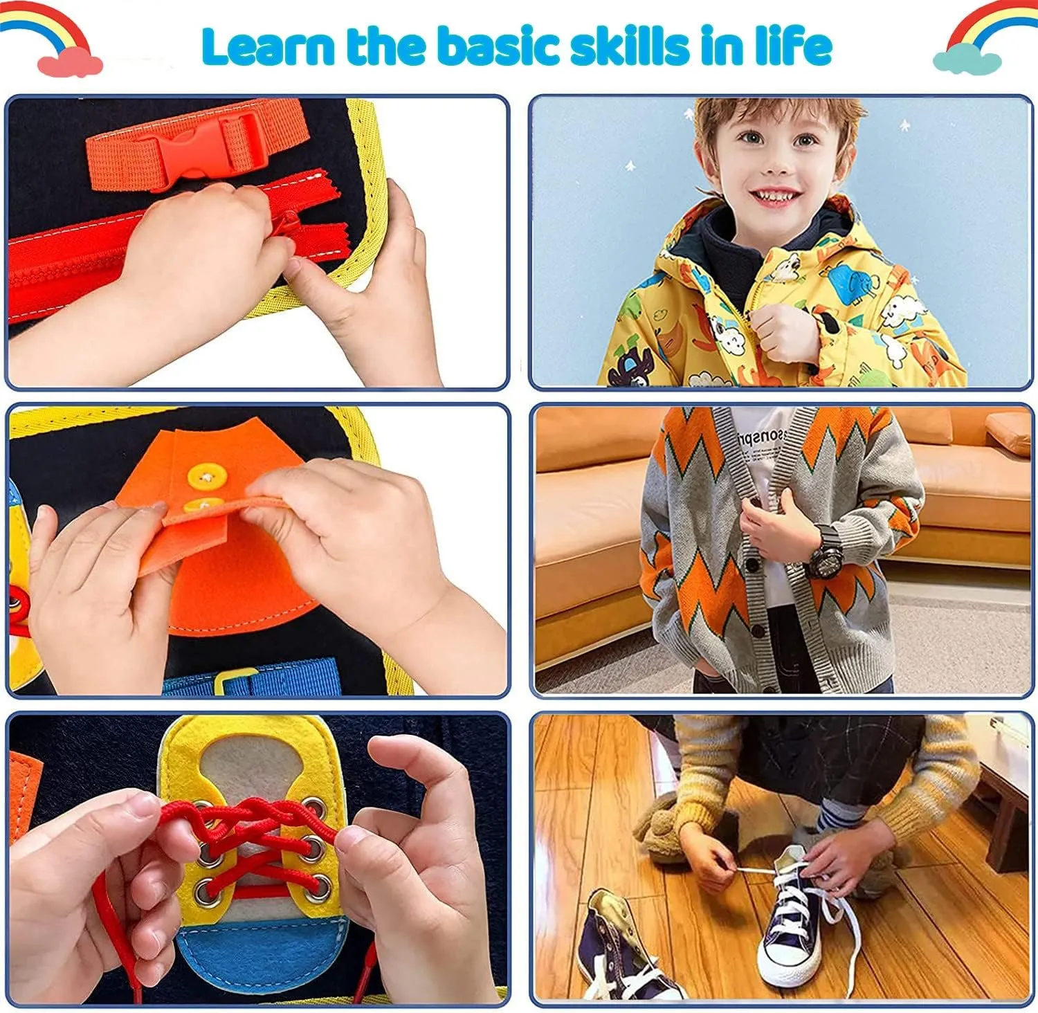 Busy Board Montessori Toys for Toddlers Sensory Toys Gifts for 1 2 3 4 Year Old Girls & Boys Preschool Learning Activities Educational Travel Toy for Fine Motor Skills (Blue)