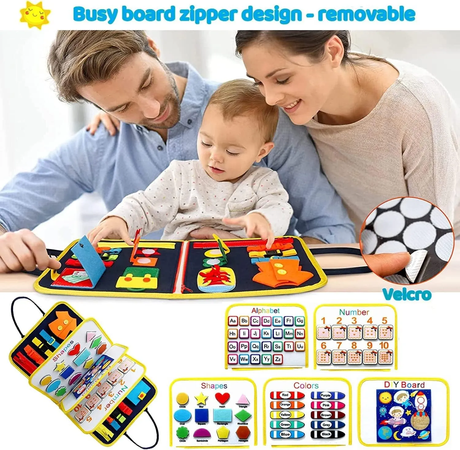 Busy Board Montessori Toys for Toddlers Sensory Toys Gifts for 1 2 3 4 Year Old Girls & Boys Preschool Learning Activities Educational Travel Toy for Fine Motor Skills (Blue)