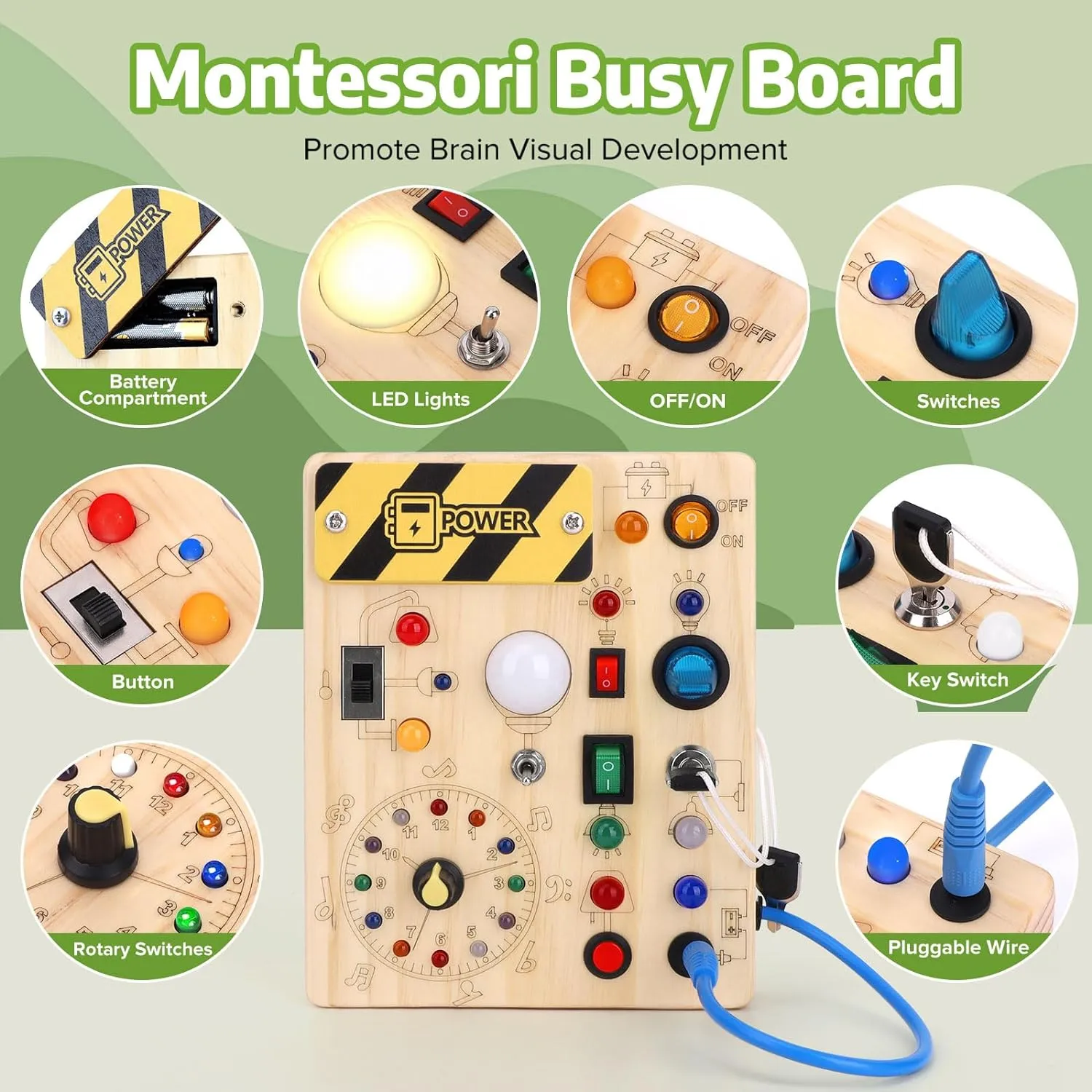 Busy Board 【Plus Version】 with 23 LED Light,Montessori Toy for 1  Year Old,Engaging Sensory Board for Fine Motor Skills,Gifts & Travel Toys for Toddlers 1-3