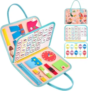 Busy Board Sensory Toys for Toddlers 3 4, Toddler Travel Activities Educational Toys, Montessori Toys for 3 4 Year Old Girls Gift, Mermaid