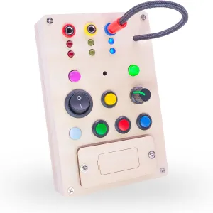 Busy Board Toddler Montessori Toys Led Light Switch Busy Board Autism Sensory Toys for Busy Toddlers Sensory Wall Panel Fidget Board Wooden Toys for Toddlers 1-3 (Pluggable Wire Busy Board)