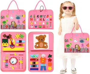 Busy Books for Toddlers 1-3 Year Old - Baby Activity Board for Toddlers 1-3 Travel Toys for Airplane, Car Gift for Boys Girls, Educational Montessori Board to Develop Fine Dress Motor Skills