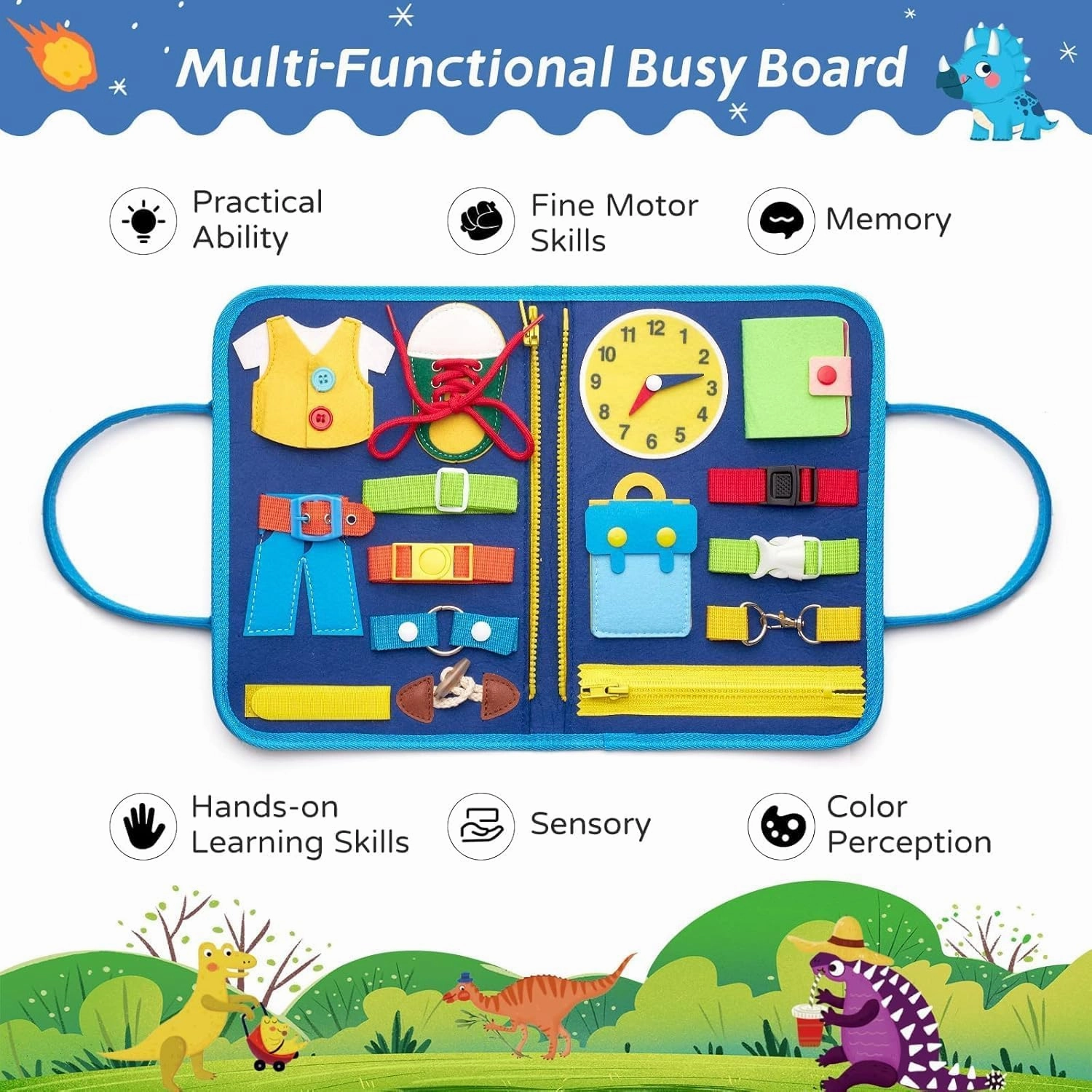 Busy Board Sensory Toys for Toddlers 1 2 3 4, Toddler Travel Activities Educational Toys, Montessori Toys for 2 3 4 Year Old Girls Gift, Deluxe Dinosaur