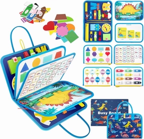 Busy Board Sensory Toys for Toddlers 1 2 3 4, Toddler Travel Activities Educational Toys, Montessori Toys for 2 3 4 Year Old Girls Gift, Deluxe Dinosaur