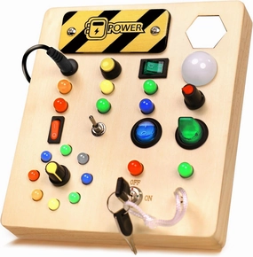 Busy Board with Led Light, Wooden Montessori Stem Toys for 1 2 3 Year Old, Educational Preschool Learning Travel Activities Sensory Toys for Toddlers 1-3, Birthday Gifts for Kids Boys Girls