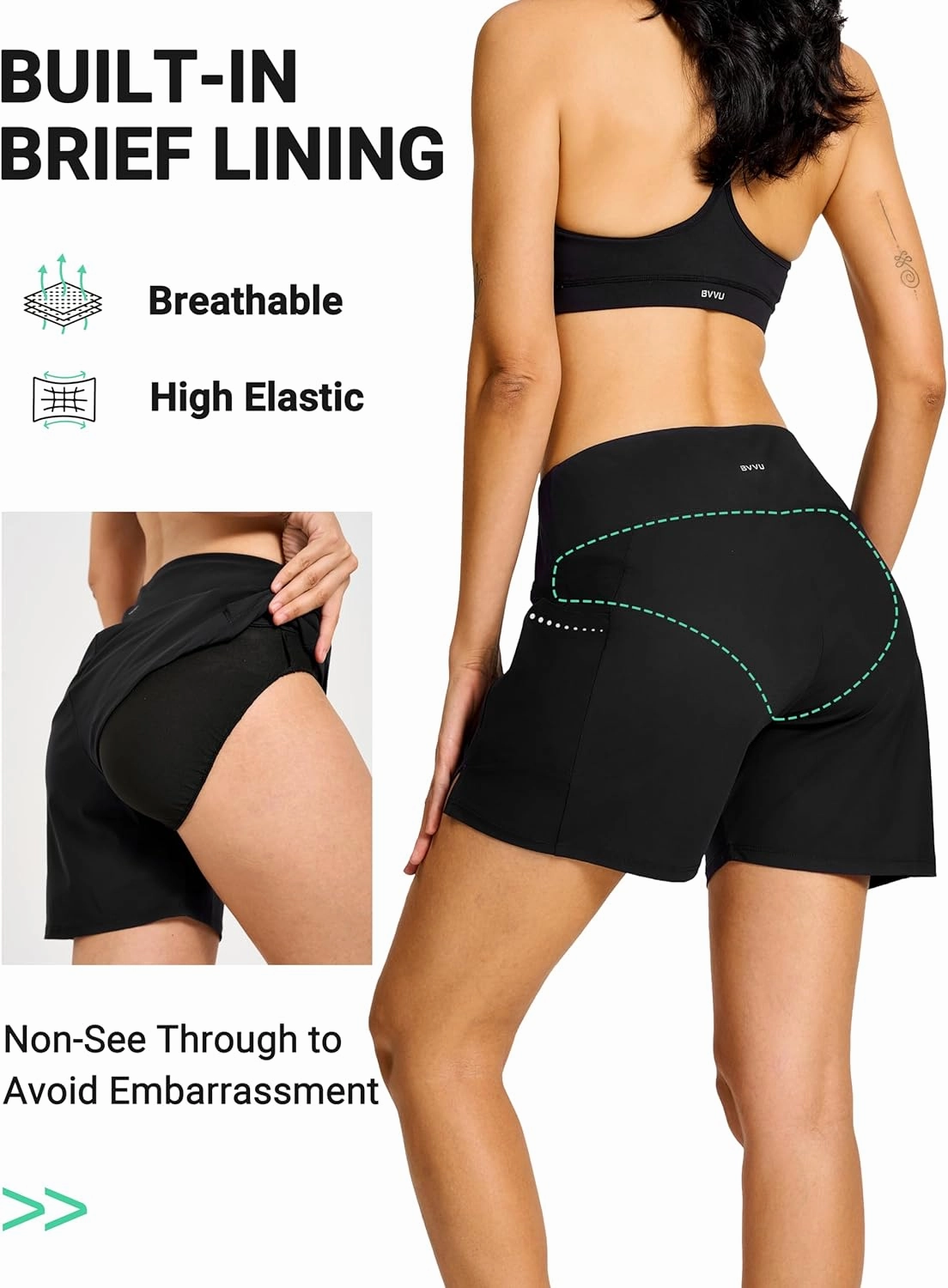 BVVU Women's 5" High Waisted Swim Board Shorts with Pockets Liner Tummy Control UPF50  Quick Dry Beach Swimsuit Bottoms