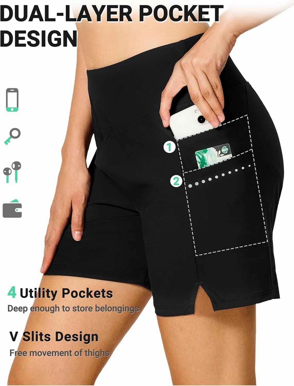 BVVU Women's 5" High Waisted Swim Board Shorts with Pockets Liner Tummy Control UPF50  Quick Dry Beach Swimsuit Bottoms