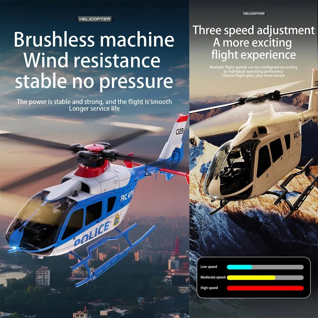 C123 RC Helicopter, 1:36 6CH EC135 Remote Control Helicopter for Adults, 2.4GHz RC Aircraft with 6-Axis Gyro, Inverted Flight, Altitude Hold, One Key Take Off/Landing (Blue(2 Batteries)