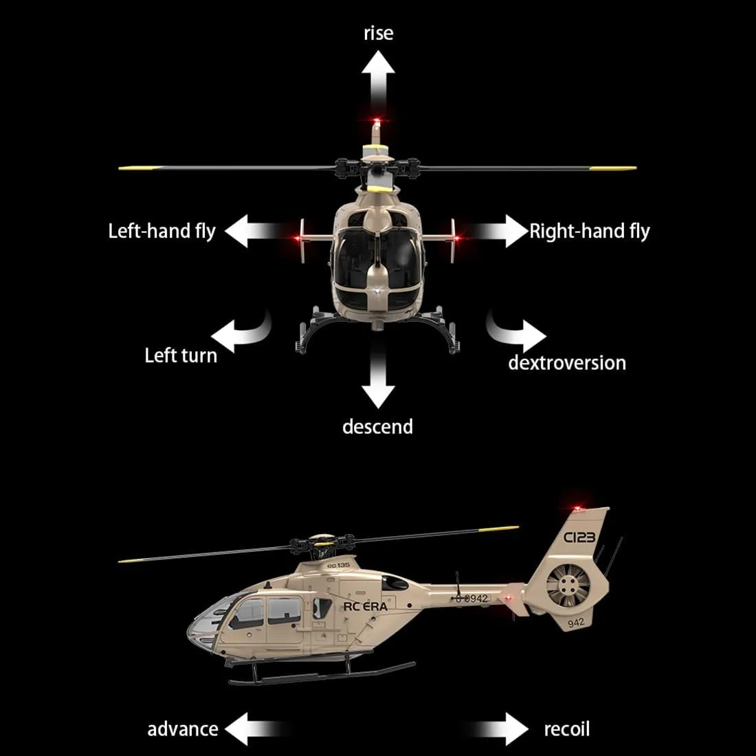 C123 RC Helicopter for Adults, 1:36 6CH Remote Control Helicopter, 2.4GHz EC135 RC Aircraft with 6-Axis Gyro, 3D Flips, Inverted Flight, Altitude Hold, One Key Take Off/Landing