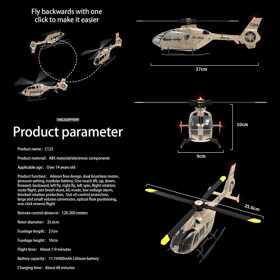 C123 RC Helicopter for Adults, 1:36 6CH Remote Control Helicopter, 2.4GHz EC135 RC Aircraft with 6-Axis Gyro, 3D Flips, Inverted Flight, Altitude Hold, One Key Take Off/Landing
