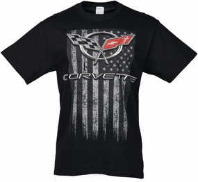C5 Corvette American Legacy Flag Men's T-Shirt - Softstyle Short Sleeve Tee Shirt - Officially Licensed by GM - Black (X-Large)