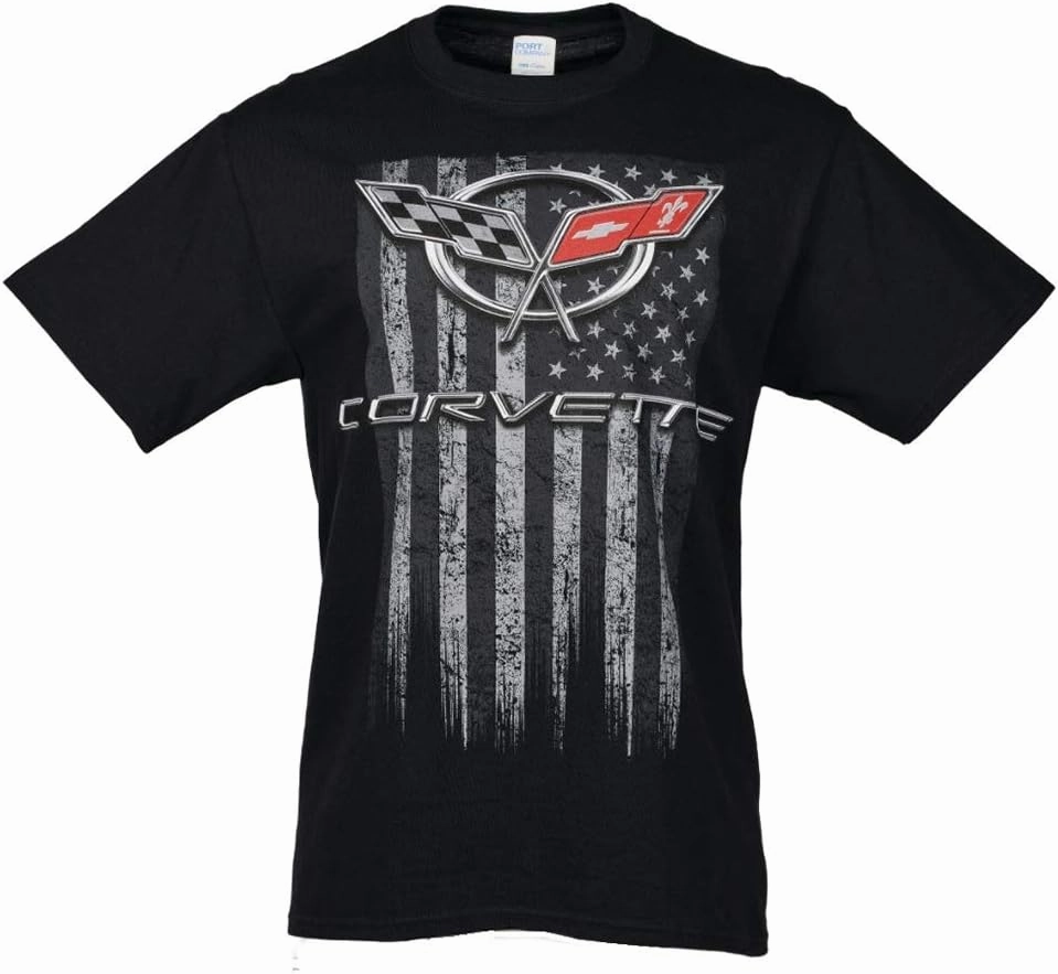 C5 Corvette American Legacy Flag Men's T-Shirt - Softstyle Short Sleeve Tee Shirt - Officially Licensed by GM - Black (X-Large)