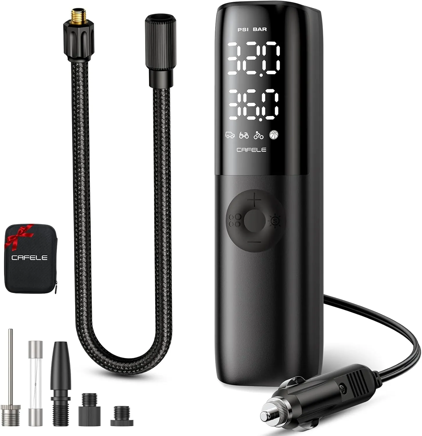 CAFELE Tire Inflator Portable Air Compressor for Car Tires[2X Fast Inflate]12V Small Air Pump for Car Tires, 160PSI Car Tire Air Pump with Pressure Gauge, LCD Dual Screen for Bike Motorcycle Ball