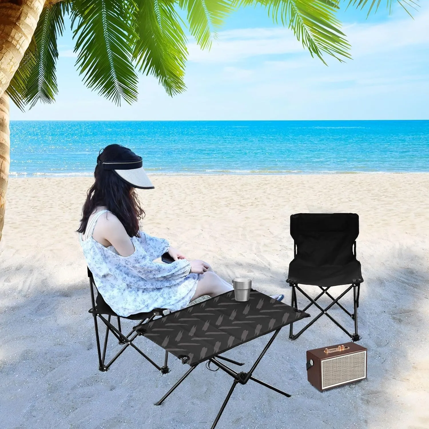 Camping Table Folding Camp Table Camping Tables with Carry Mesh Bag Portable Outdoor Table for Travel Picnic Beach Party BBQ 23.6x15.7inches Black Lines