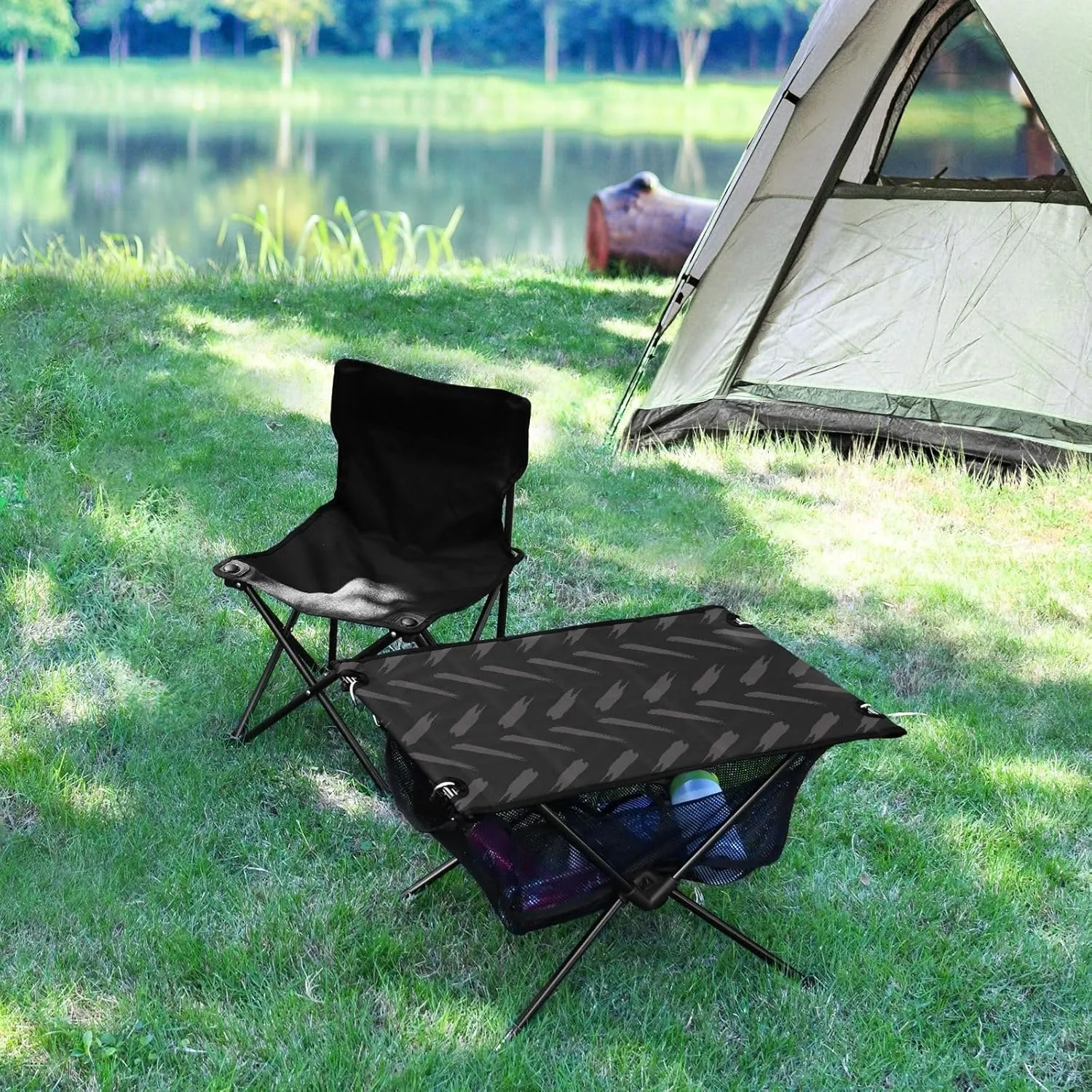 Camping Table Folding Camp Table Camping Tables with Carry Mesh Bag Portable Outdoor Table for Travel Picnic Beach Party BBQ 23.6x15.7inches Black Lines