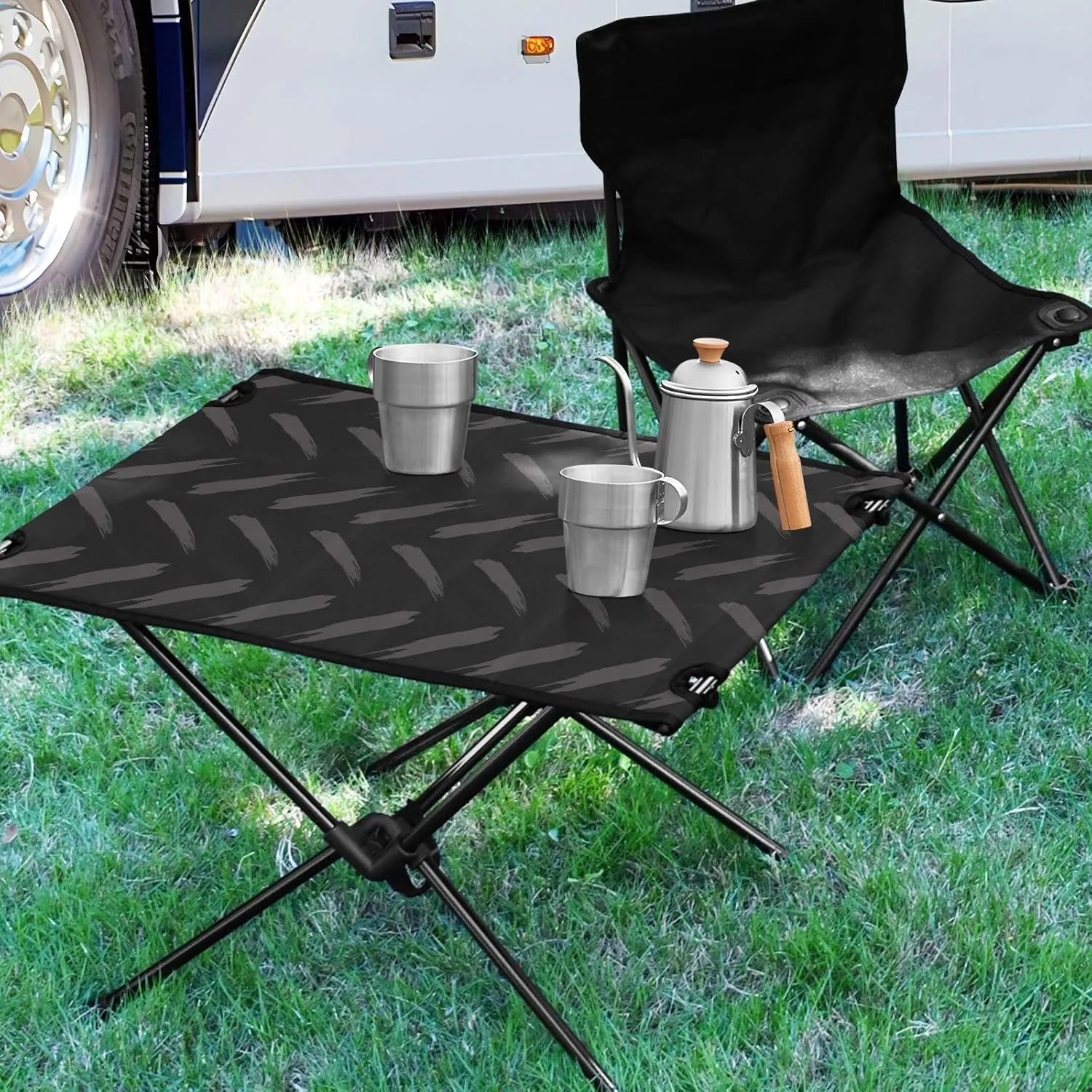 Camping Table Folding Camp Table Camping Tables with Carry Mesh Bag Portable Outdoor Table for Travel Picnic Beach Party BBQ 23.6x15.7inches Black Lines