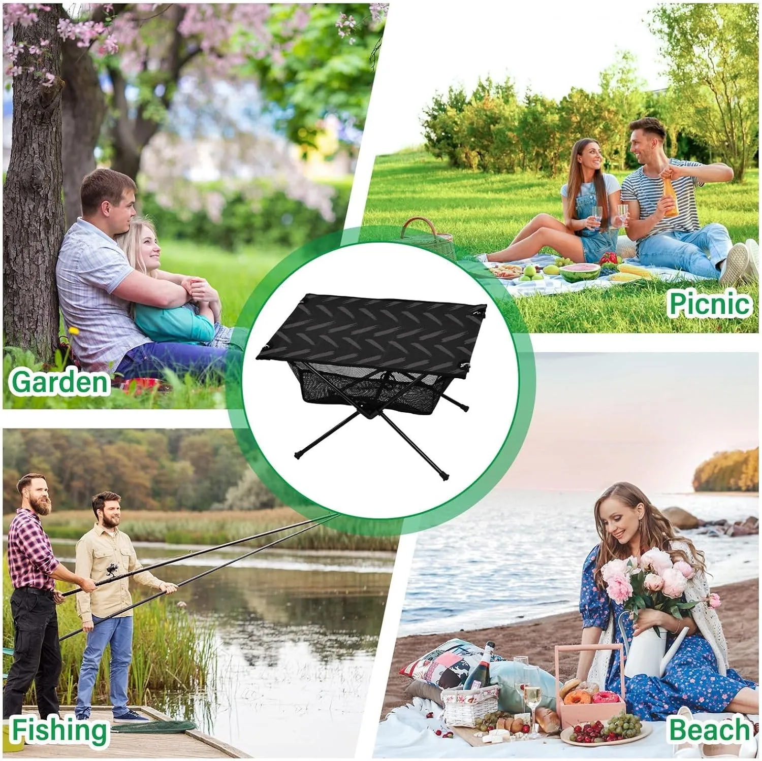 Camping Table Folding Camp Table Camping Tables with Carry Mesh Bag Portable Outdoor Table for Travel Picnic Beach Party BBQ 23.6x15.7inches Black Lines