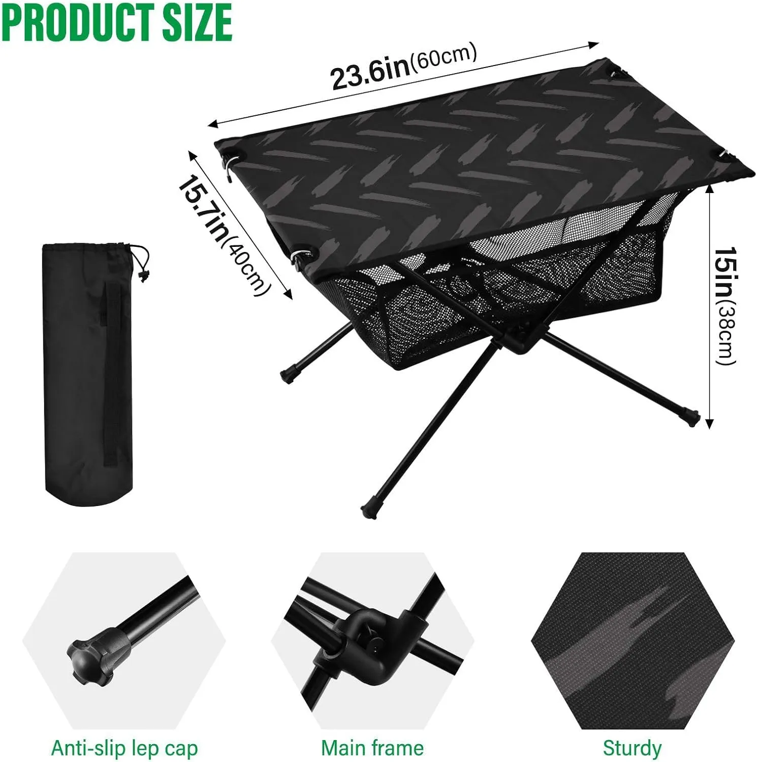 Camping Table Folding Camp Table Camping Tables with Carry Mesh Bag Portable Outdoor Table for Travel Picnic Beach Party BBQ 23.6x15.7inches Black Lines