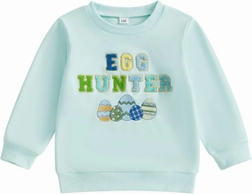 Canis Kids Toddler Little Boys Girls Easter Sweatshirt Egg Hunter Embroidery Long Sleeve Crew Neck Pullover Top