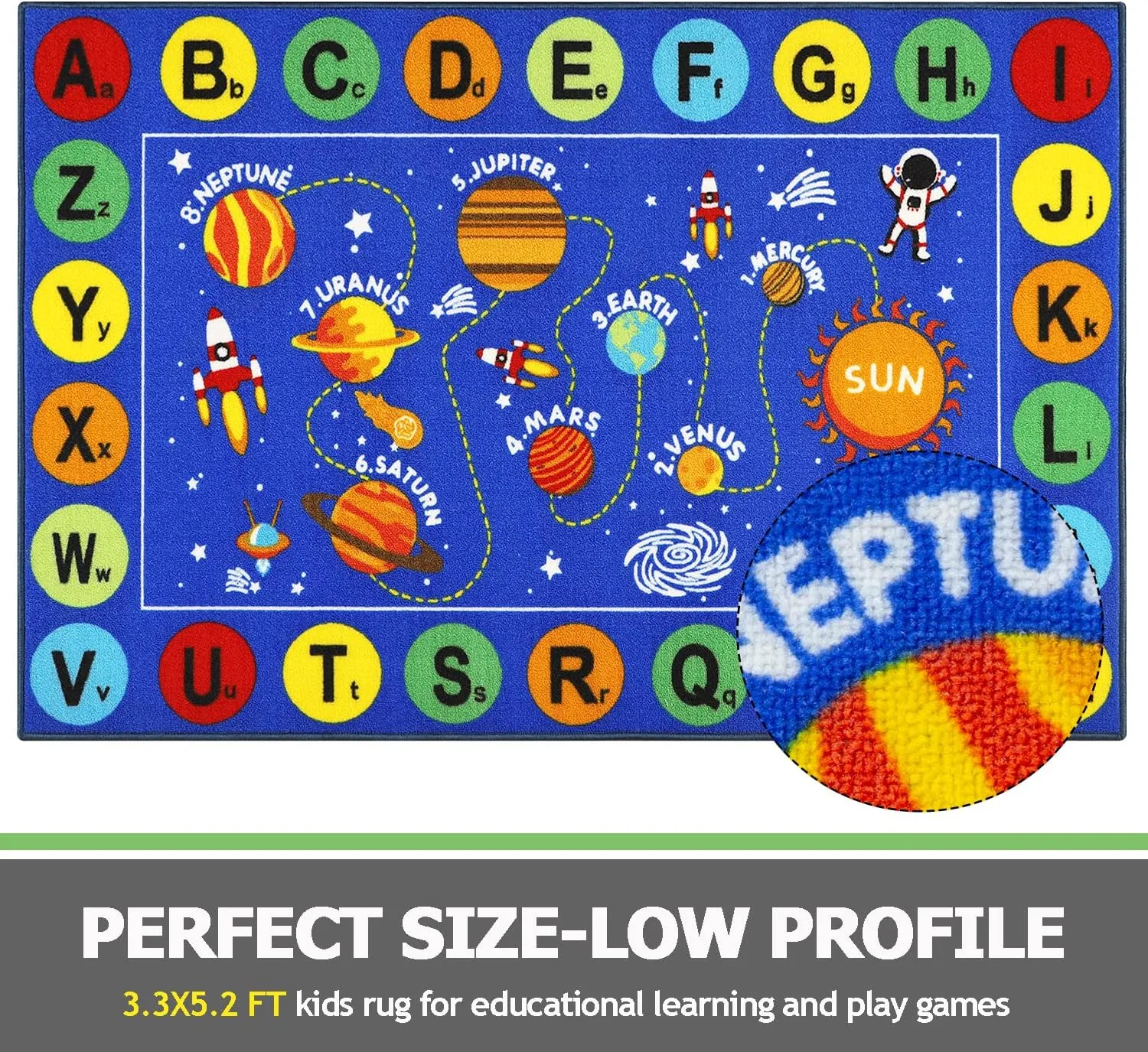 Capslpad Outer Space Kids Play Rug 5'2"x3'3" Solar System Kids Rug ABC Alphabet Children's Fun Educational Learning Carpet Non Slip Play Mat for Bedroom Playroom