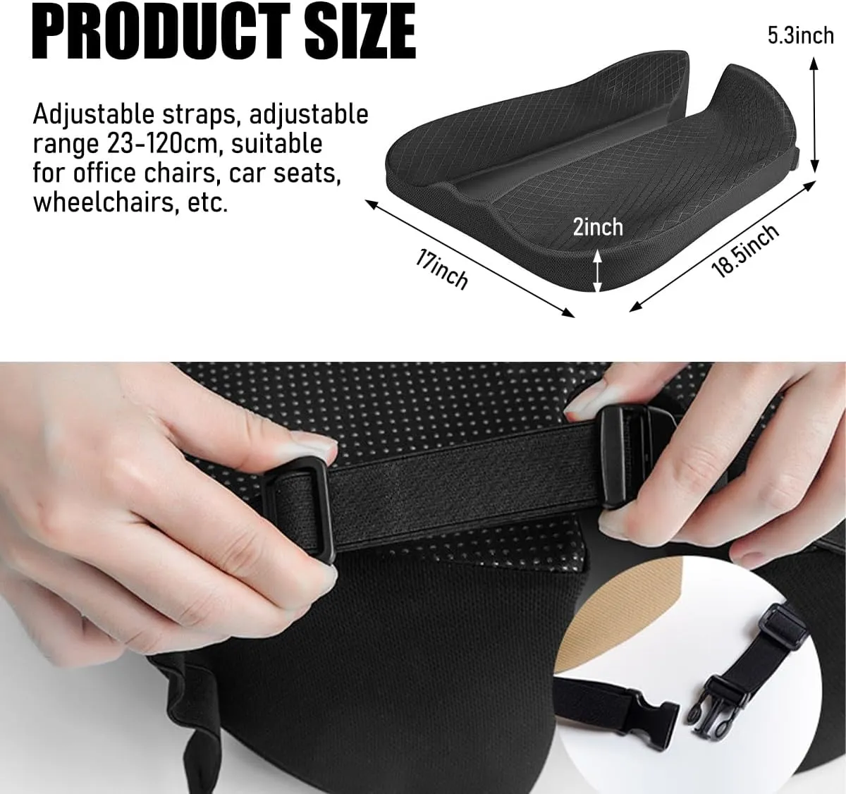 Car Seat Cushion, Soft Memory Foam Auto Cushion, Comfortable & Breathable Automotive Front Seat Buttom Cushion Pad, Universal Vehicle Truck SUV Van Car Accessories (Black)