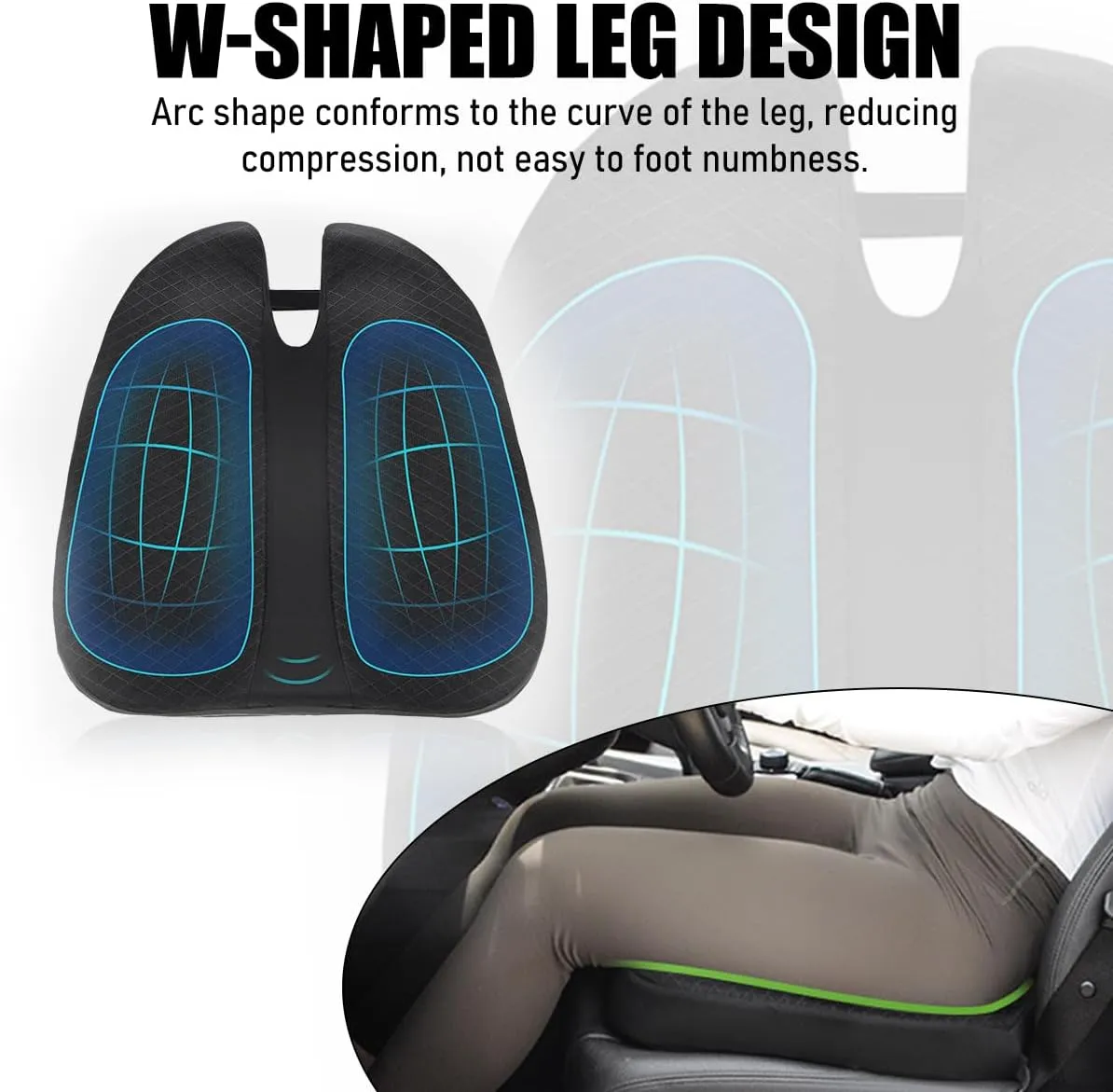 Car Seat Cushion, Soft Memory Foam Auto Cushion, Comfortable & Breathable Automotive Front Seat Buttom Cushion Pad, Universal Vehicle Truck SUV Van Car Accessories (Black)