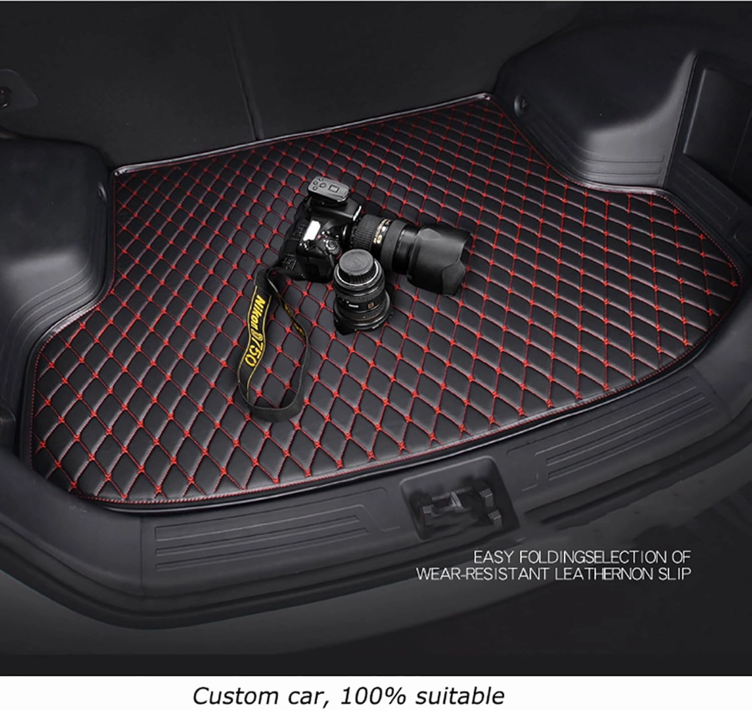 Car Boot Mats for Genesis GV70 EV Pure Electric 2023 2024, Custom Protector Pad Cargo Tray Liners Trunk Carpets All Weather Interior Accessories,Black Red