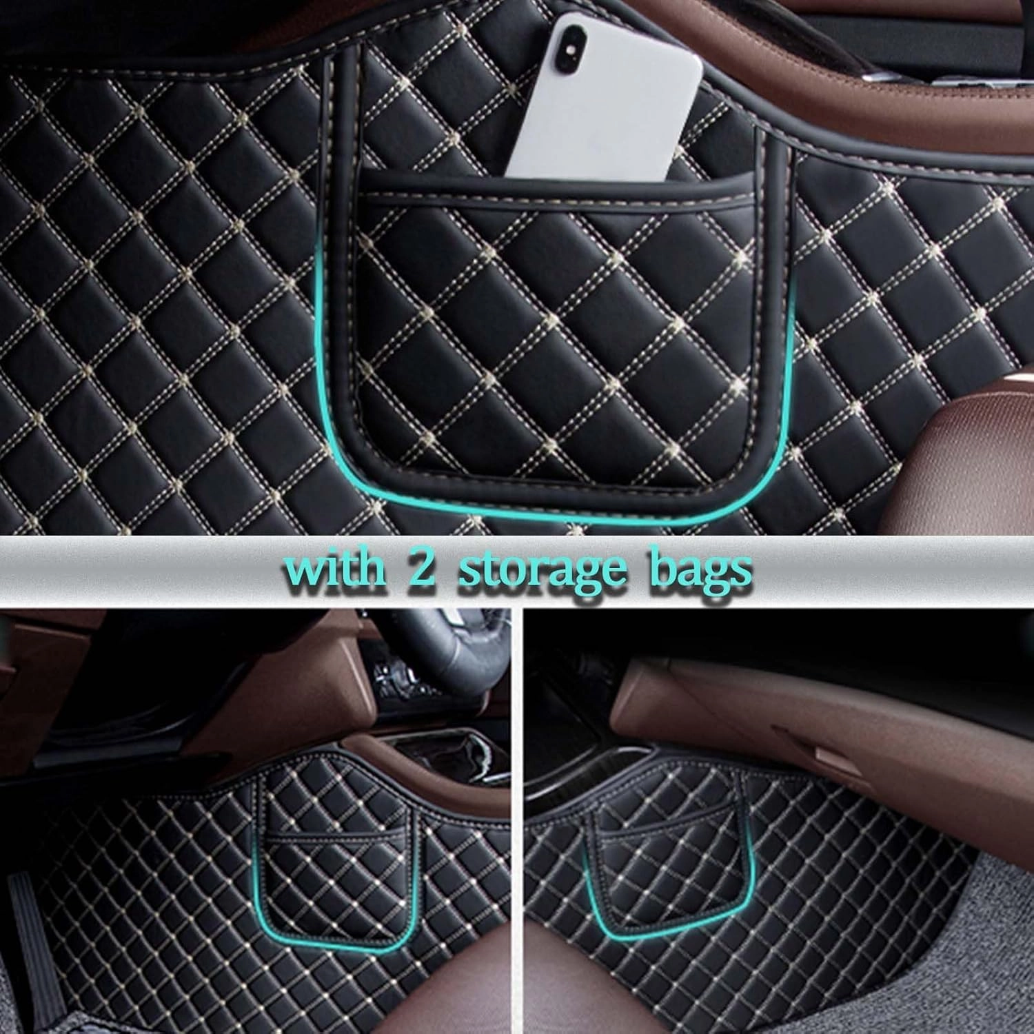 Car Floor Mats for Chevrolet Spark M300 2009 2010 2011 2012 2013 2014 2015, Double Layer Car Carpets All-Weather Non-Slip Full Set Protection Floor Liner,Beige Brown Loop