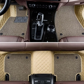 Car Floor Mats for Chevrolet Spark M300 2009 2010 2011 2012 2013 2014 2015, Double Layer Car Carpets All-Weather Non-Slip Full Set Protection Floor Liner,Beige Brown Loop