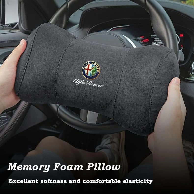Car Headrest Pillow for Alfa Romeo Stelvio Giulia Giulietta Sportiva Mito, Car Neck Pillow, Head Neck Rest Cushion, Comfortable Soft Seat Back Pillows, Travel Pillow Cushion,A Black, normal