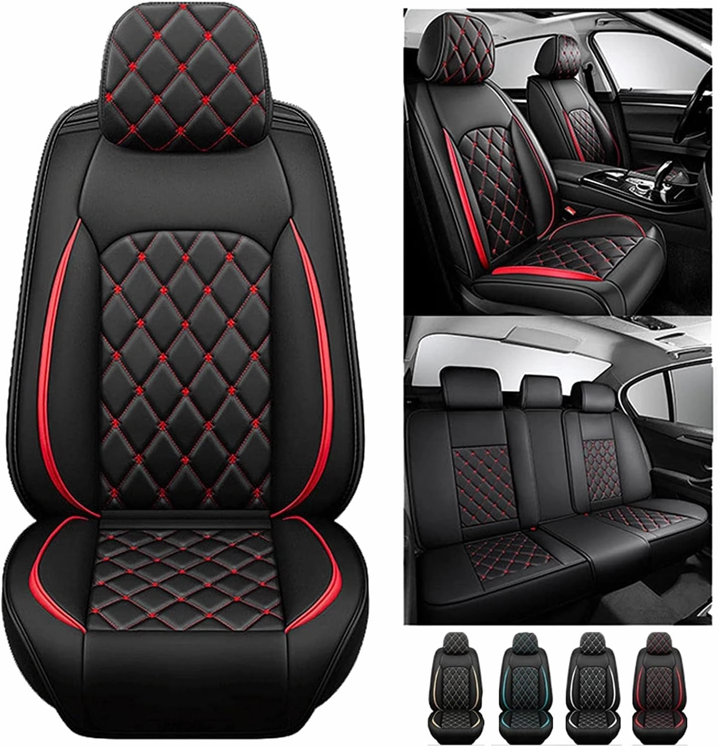 Car Seat Cover Full Set Leather Waterproof, for Ligier JS50 2000-2024 2025, Universal Breathable 5-Seat Car Seat Covers All Weather to Fit Most Cars(Red)
