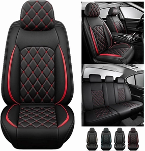 Car Seat Cover Full Set Leather Waterproof, for Ligier JS50 2000-2024 2025, Universal Breathable 5-Seat Car Seat Covers All Weather to Fit Most Cars(Red)