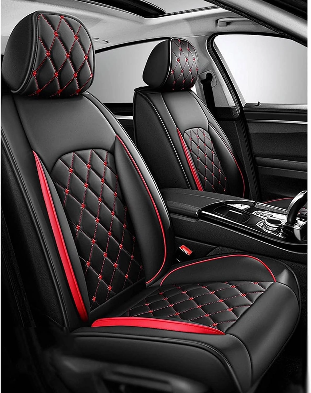 Car Seat Cover Full Set Leather Waterproof, for Ligier JS50 2000-2024 2025, Universal Breathable 5-Seat Car Seat Covers All Weather to Fit Most Cars(Red)