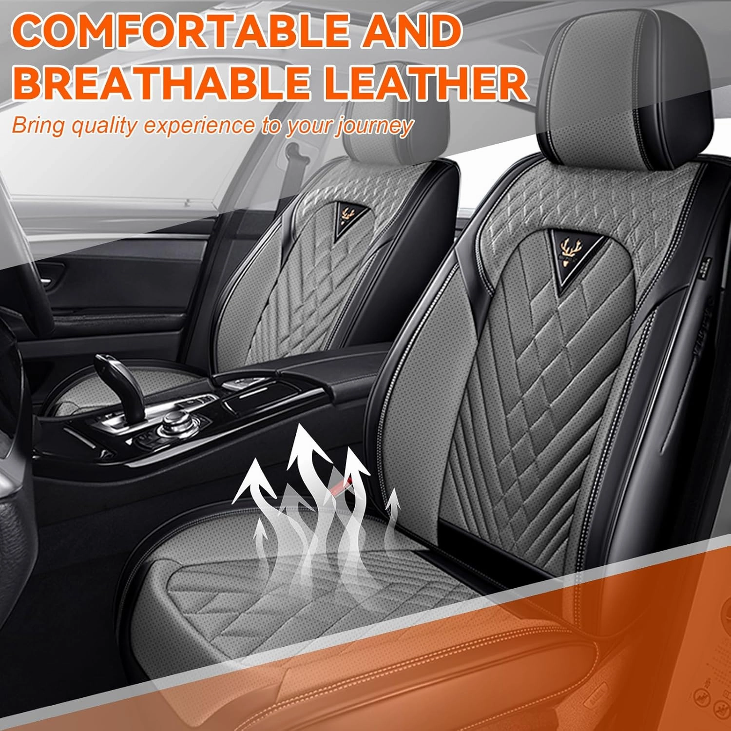 Car Seat Covers Fit for Buick Encore 2013-2022,2 Seat Comfort Non-Slip Seat Cover Airbag Compatible,Waterproof Leather Seat Covers(Standard 2 Seat,Black Gray)