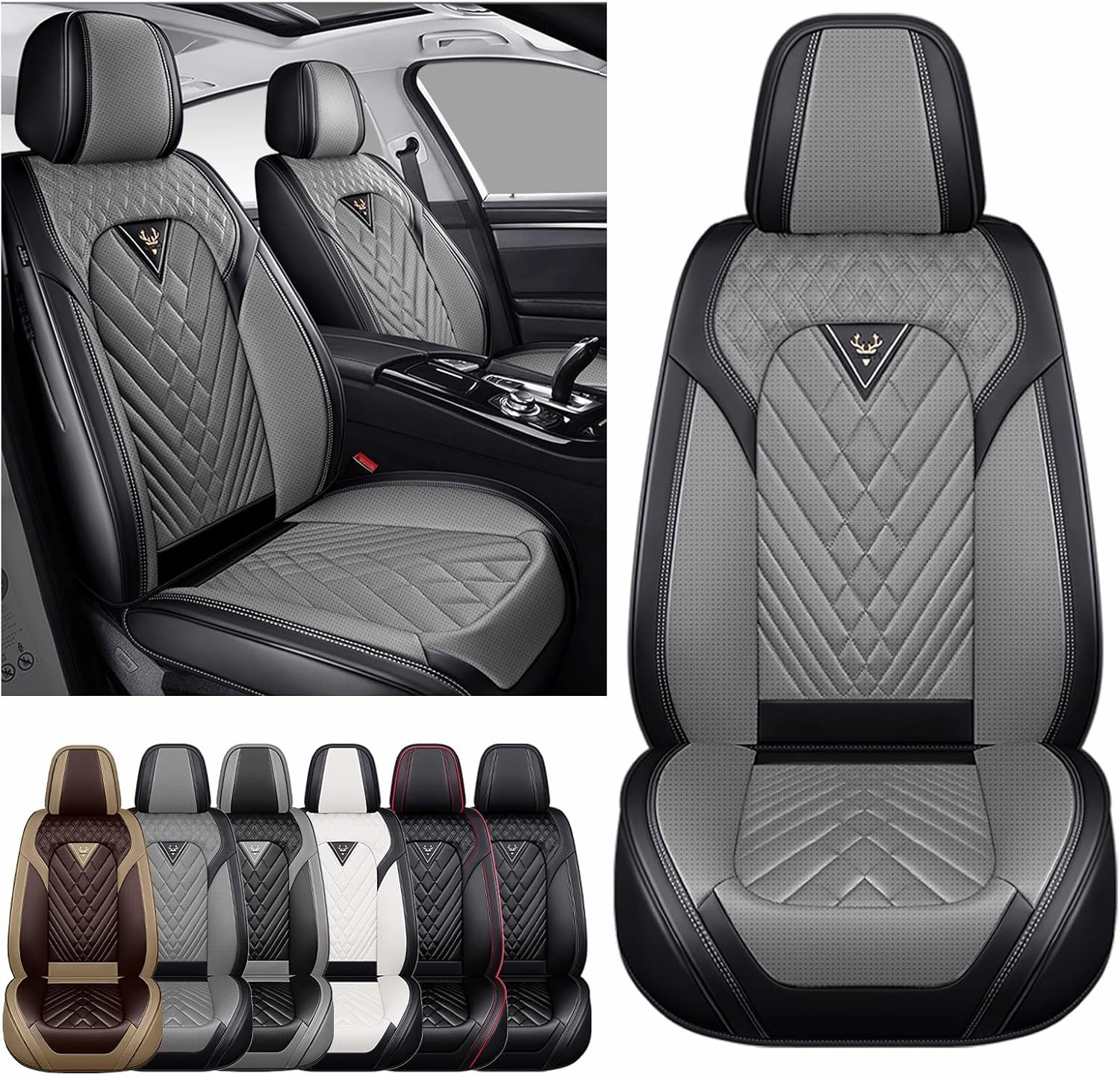 Car Seat Covers Fit for Buick Encore 2013-2022,2 Seat Comfort Non-Slip Seat Cover Airbag Compatible,Waterproof Leather Seat Covers(Standard 2 Seat,Black Gray)