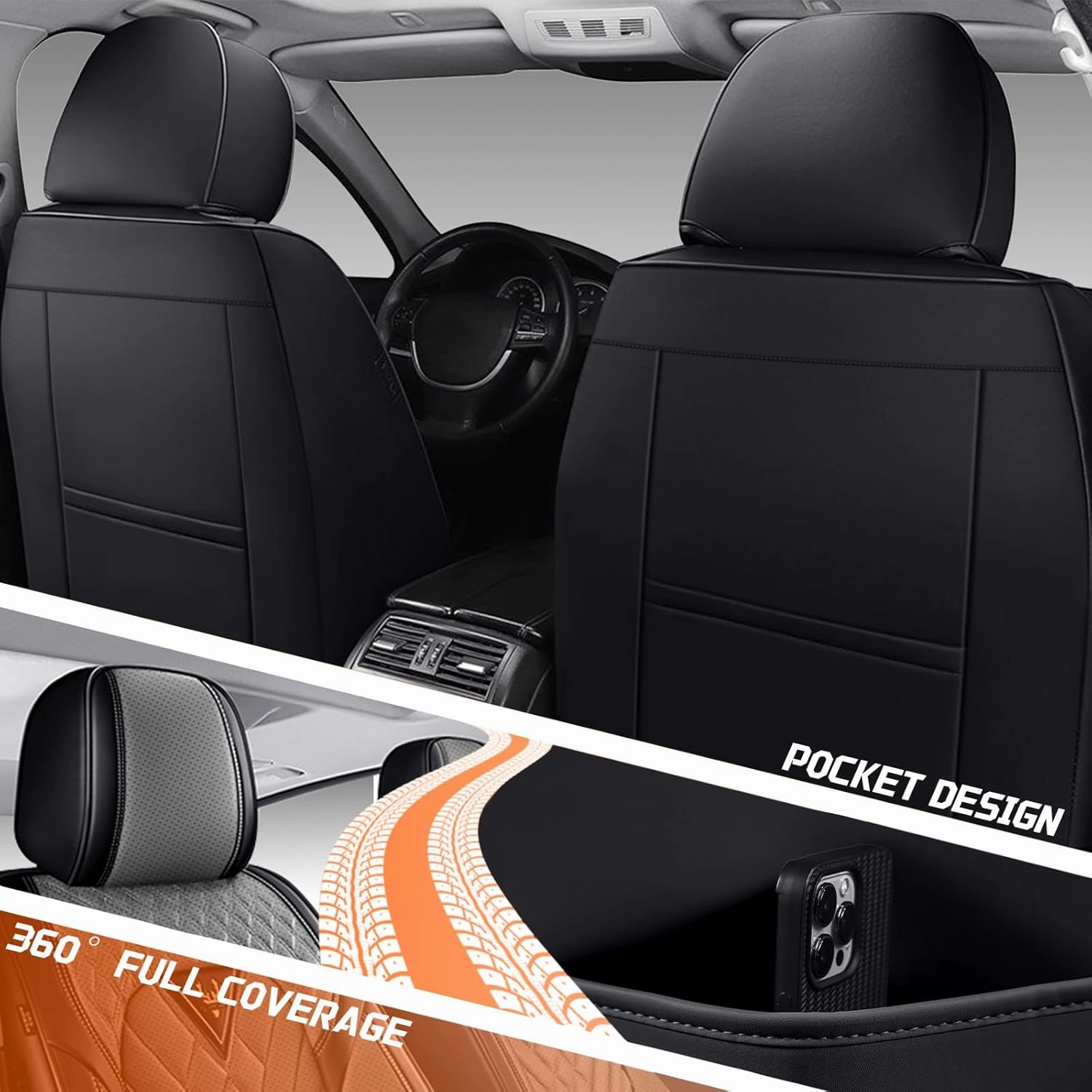 Car Seat Covers Fit for Buick Encore 2013-2022,2 Seat Comfort Non-Slip Seat Cover Airbag Compatible,Waterproof Leather Seat Covers(Standard 2 Seat,Black Gray)