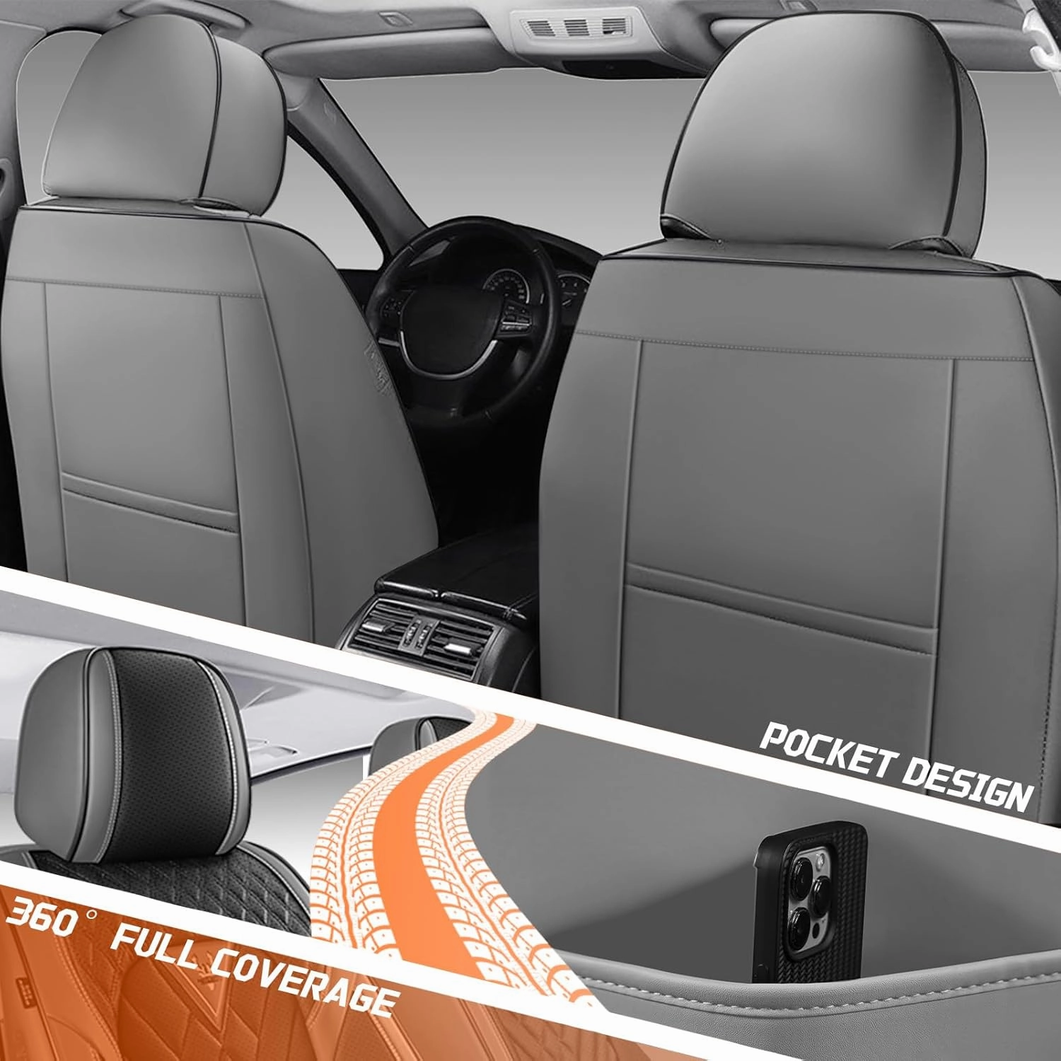Car Seat Covers Fit for Lincoln Nautilus 2019-2025,5 Seat Comfort Non-Slip Seat Cover Airbag Compatible,Waterproof Leather Seat Covers(Standard 5 Seat,Gray Black)