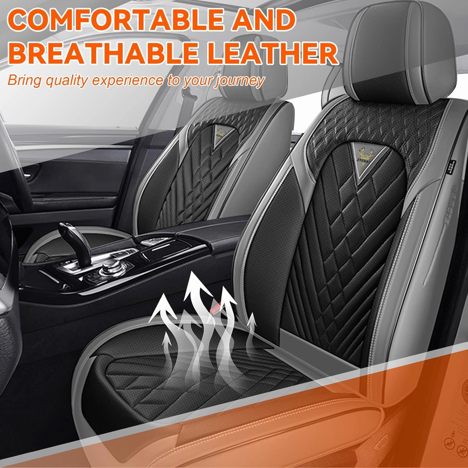 Car Seat Covers Fit for Lincoln Nautilus 2019-2025,5 Seat Comfort Non-Slip Seat Cover Airbag Compatible,Waterproof Leather Seat Covers(Standard 5 Seat,Gray Black)