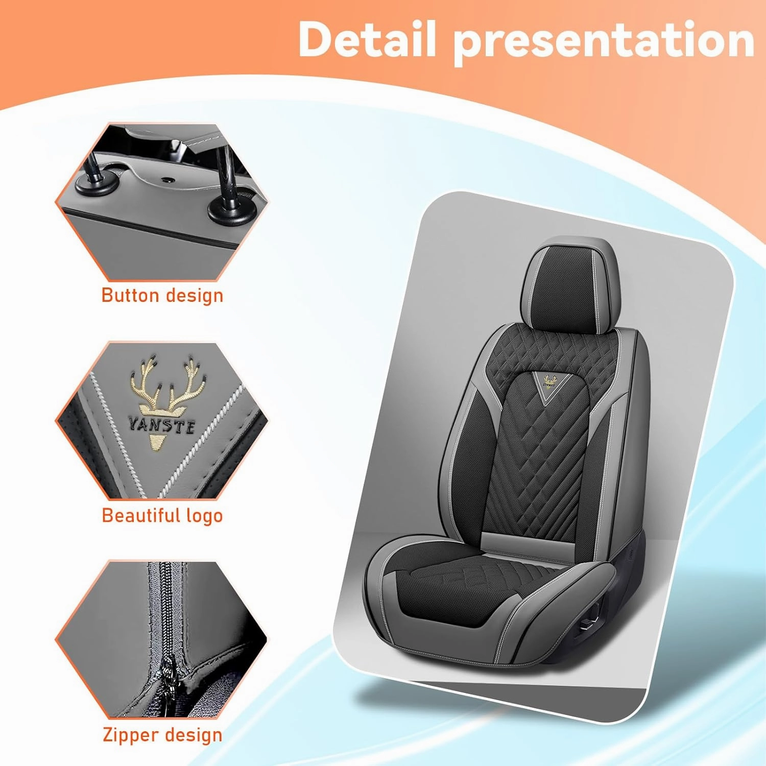 Car Seat Covers Fit for Lincoln Nautilus 2019-2025,5 Seat Comfort Non-Slip Seat Cover Airbag Compatible,Waterproof Leather Seat Covers(Standard 5 Seat,Gray Black)