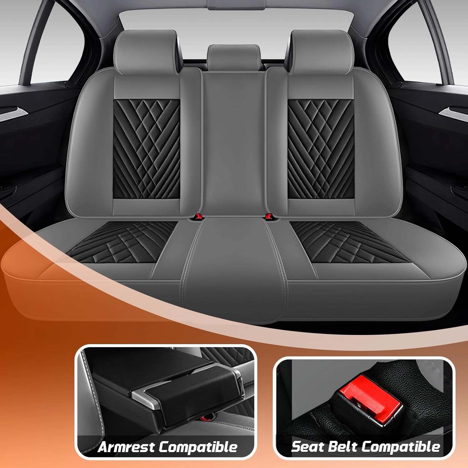 Car Seat Covers Fit for Lincoln Nautilus 2019-2025,5 Seat Comfort Non-Slip Seat Cover Airbag Compatible,Waterproof Leather Seat Covers(Standard 5 Seat,Gray Black)