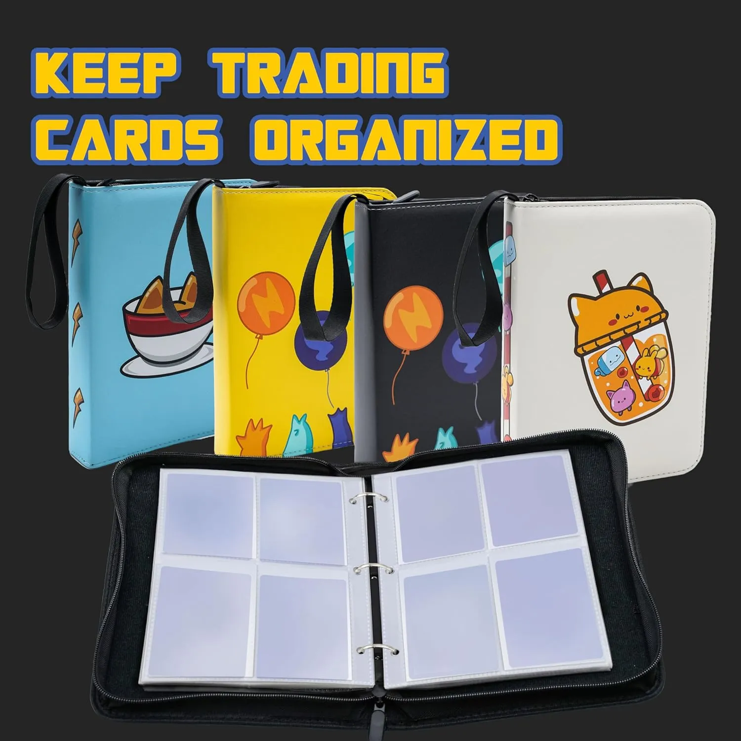 Card Binder, 4Pocket Trading Card Album, 400Pocket Double Sided Display Card Binder, Expandable, 3-Ring Zipper Sports Book is Gifts for Boys and Girls, for YuGiOh, MTG, TCG, Game Card & Sports Card