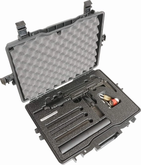 Case Club Compact UziBriefcase fits imaged Original Rifle Variant (with the downward-folding twin-strut metal stock) in a Waterproof Hard Shell Case with Pre-Cut Closed Cell Polyethylene Foam